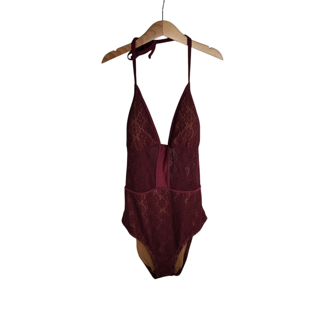 Mossimo NEW Women's One Piece Crochet Lace Halter Swimsuit All Spice Size Medium